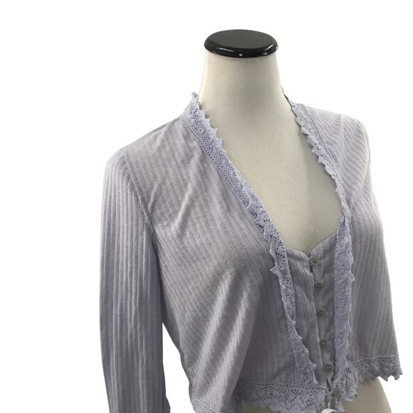 Free People Purple Third Date Ribbed Lace Top - Picture 7 of 12